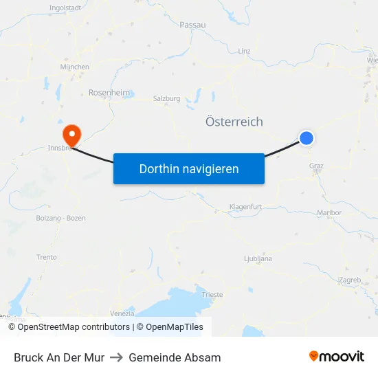 Bruck An Der Mur to Gemeinde Absam map