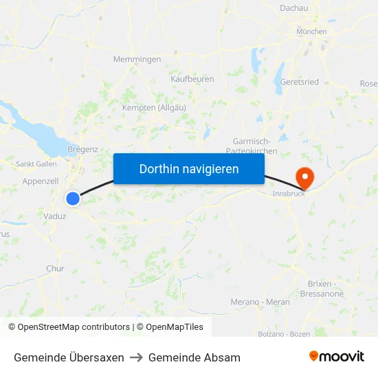 Gemeinde Übersaxen to Gemeinde Absam map