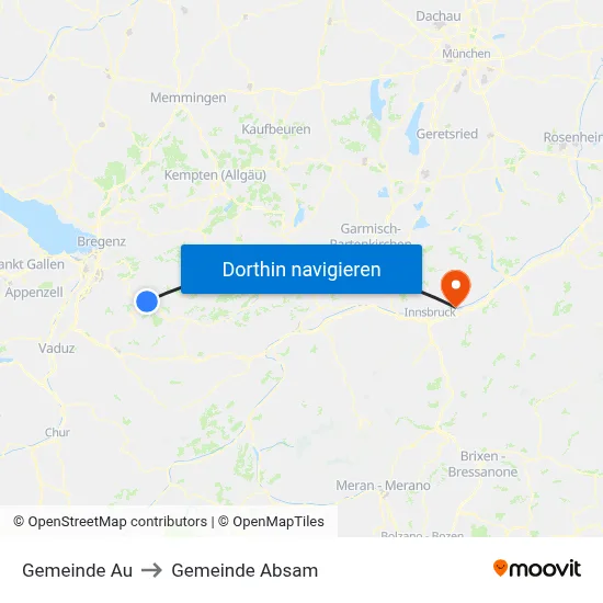 Gemeinde Au to Gemeinde Absam map