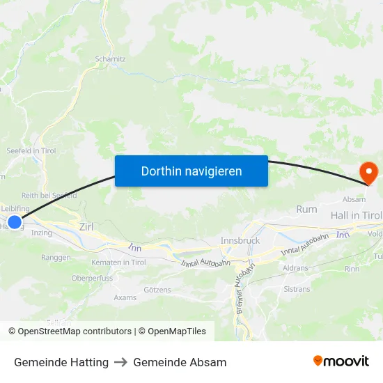 Gemeinde Hatting to Gemeinde Absam map