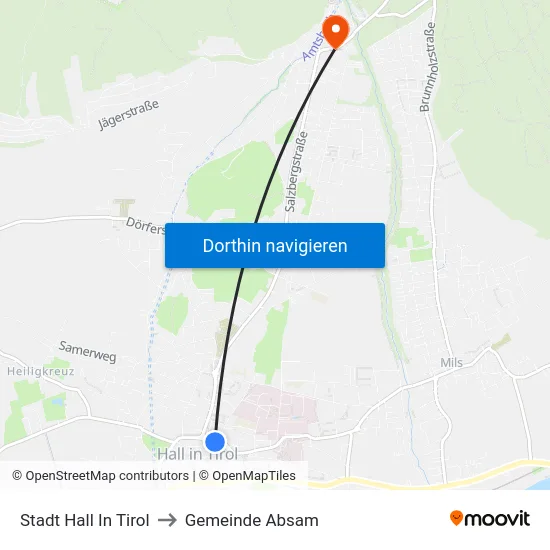 Stadt Hall In Tirol to Gemeinde Absam map