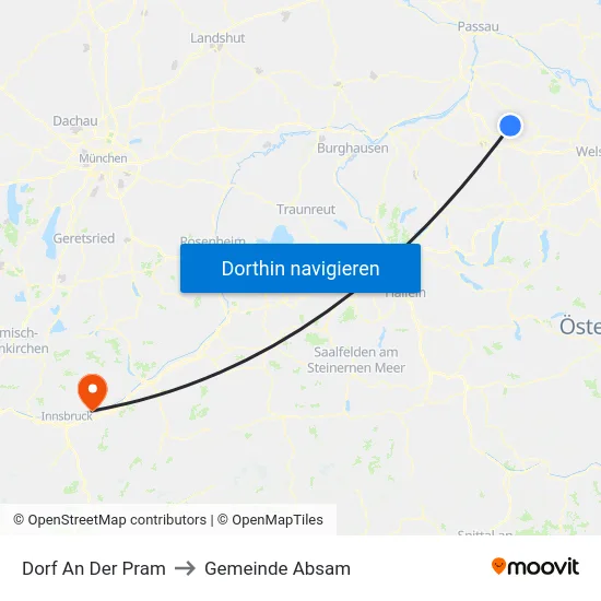 Dorf An Der Pram to Gemeinde Absam map