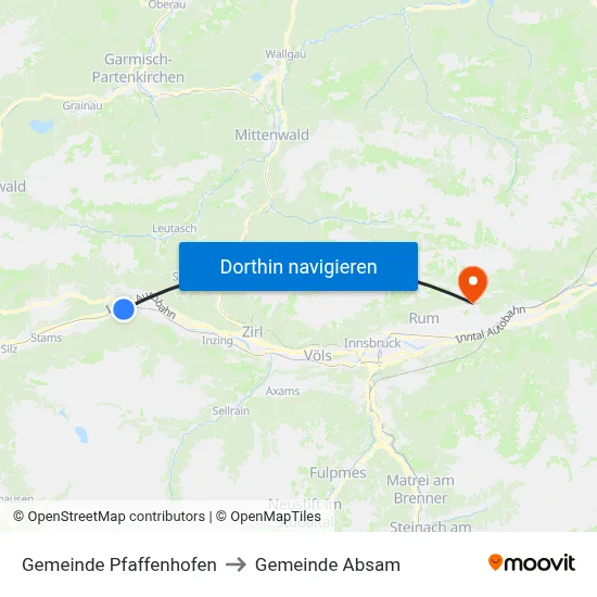 Gemeinde Pfaffenhofen to Gemeinde Absam map