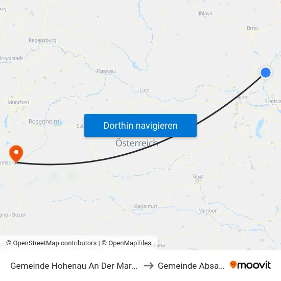 Gemeinde Hohenau An Der March to Gemeinde Absam map