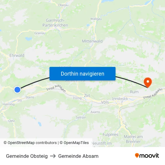 Gemeinde Obsteig to Gemeinde Absam map