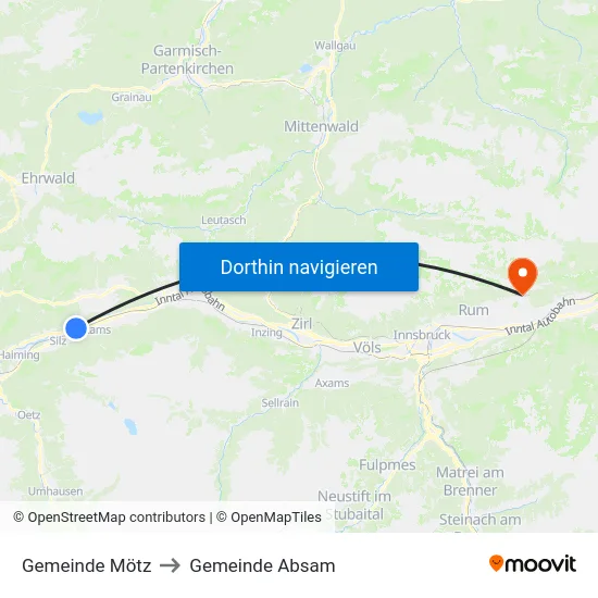 Gemeinde Mötz to Gemeinde Absam map
