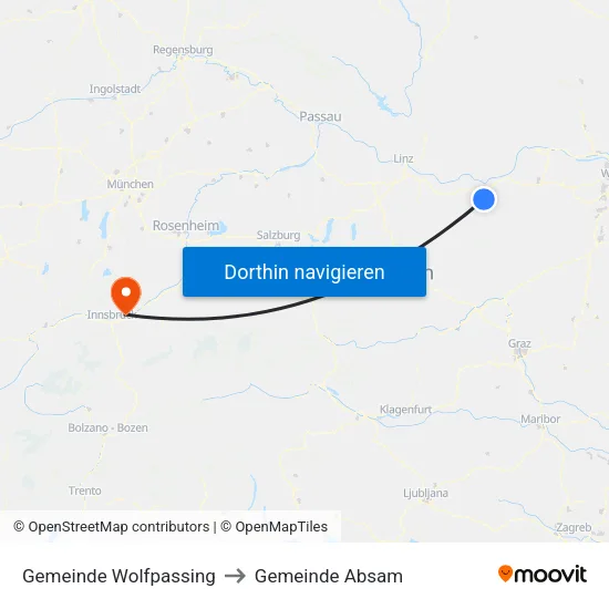 Gemeinde Wolfpassing to Gemeinde Absam map