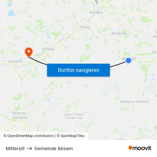 Mittersill to Gemeinde Absam map