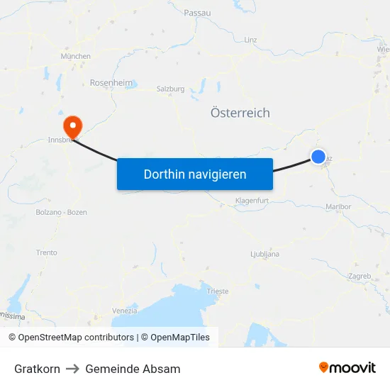 Gratkorn to Gemeinde Absam map