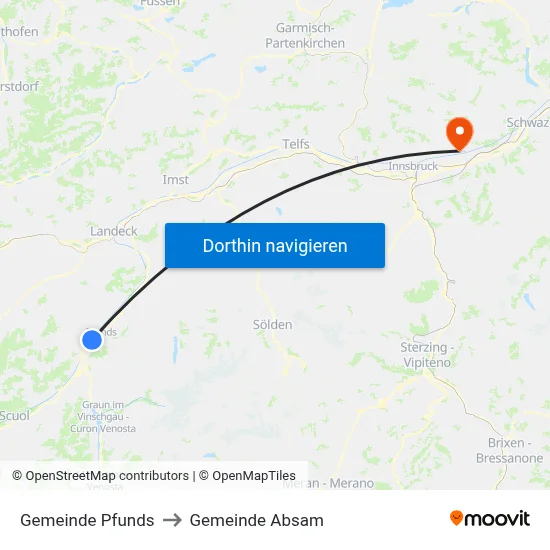 Gemeinde Pfunds to Gemeinde Absam map
