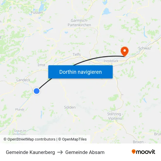 Gemeinde Kaunerberg to Gemeinde Absam map