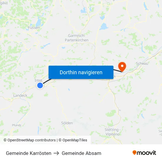 Gemeinde Karrösten to Gemeinde Absam map