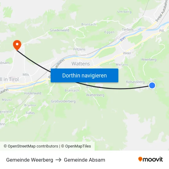Gemeinde Weerberg to Gemeinde Absam map