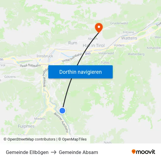 Gemeinde Ellbögen to Gemeinde Absam map