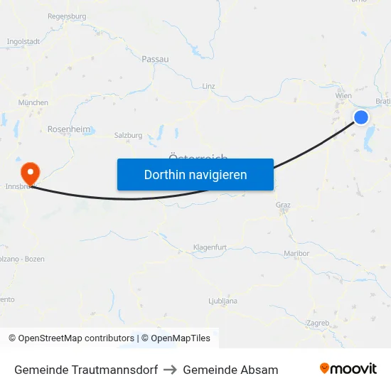 Gemeinde Trautmannsdorf to Gemeinde Absam map