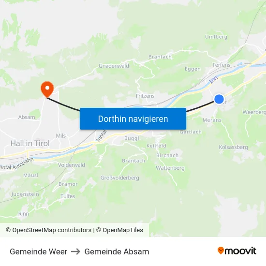 Gemeinde Weer to Gemeinde Absam map