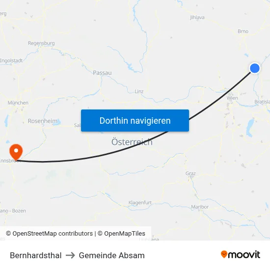 Bernhardsthal to Gemeinde Absam map