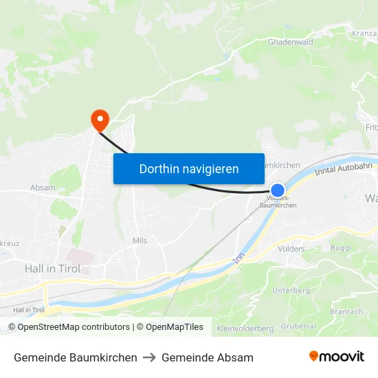Gemeinde Baumkirchen to Gemeinde Absam map