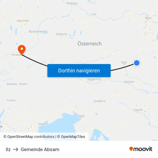 Ilz to Gemeinde Absam map