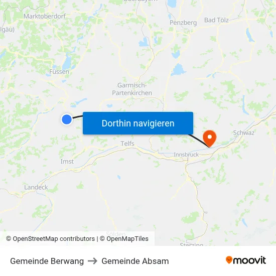 Gemeinde Berwang to Gemeinde Absam map