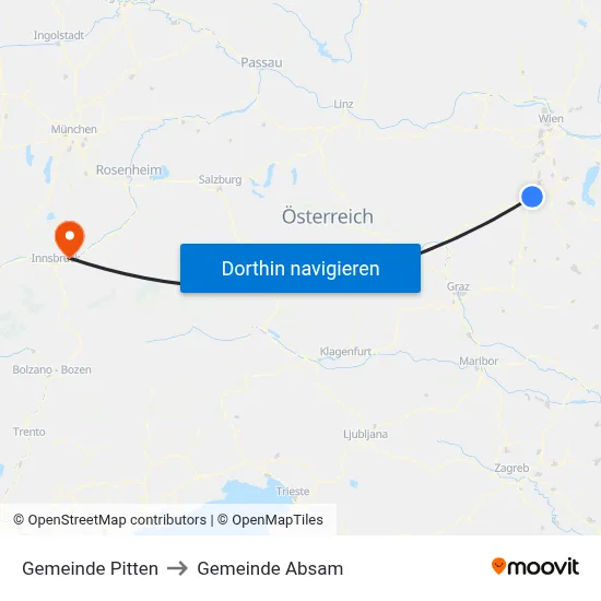 Gemeinde Pitten to Gemeinde Absam map