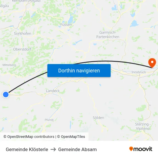 Gemeinde Klösterle to Gemeinde Absam map