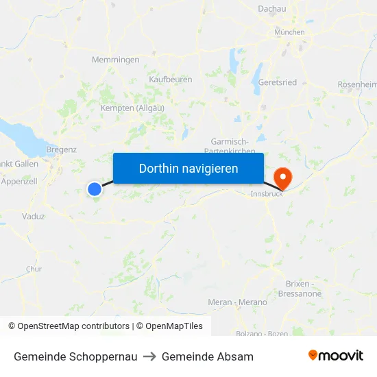 Gemeinde Schoppernau to Gemeinde Absam map
