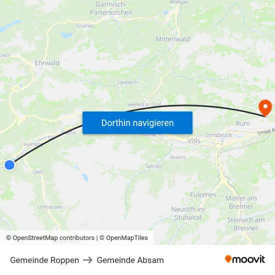 Gemeinde Roppen to Gemeinde Absam map