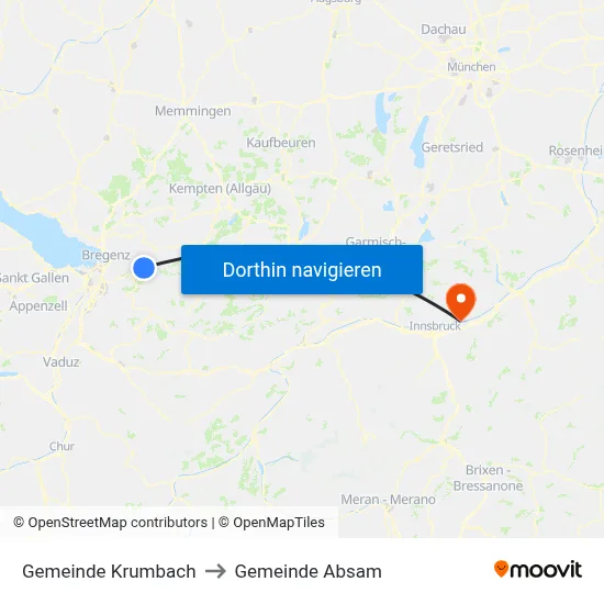 Gemeinde Krumbach to Gemeinde Absam map
