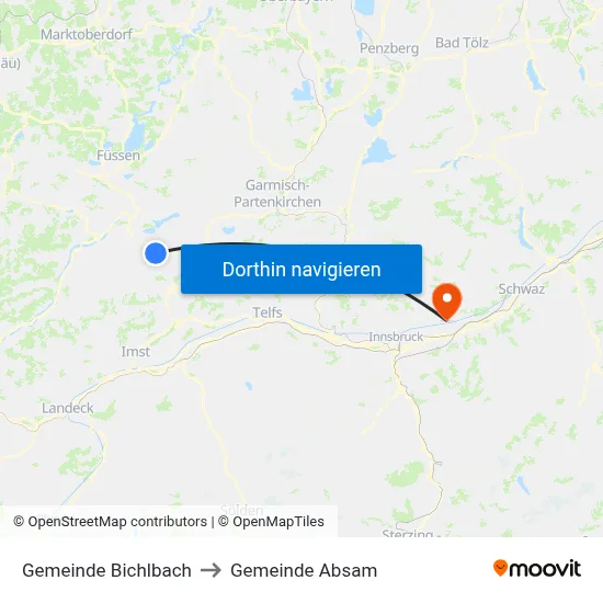 Gemeinde Bichlbach to Gemeinde Absam map
