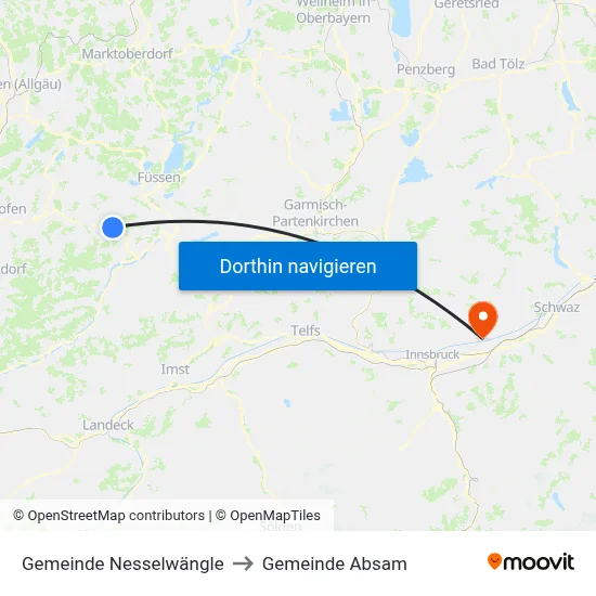 Gemeinde Nesselwängle to Gemeinde Absam map
