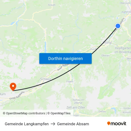 Gemeinde Langkampfen to Gemeinde Absam map