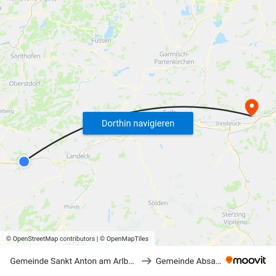 Gemeinde Sankt Anton am Arlberg to Gemeinde Absam map