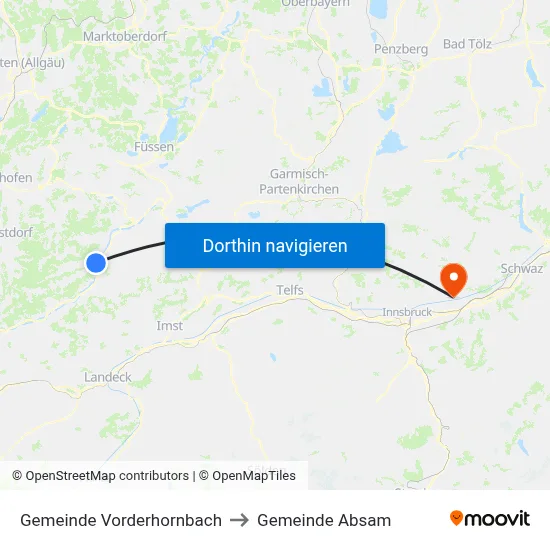 Gemeinde Vorderhornbach to Gemeinde Absam map