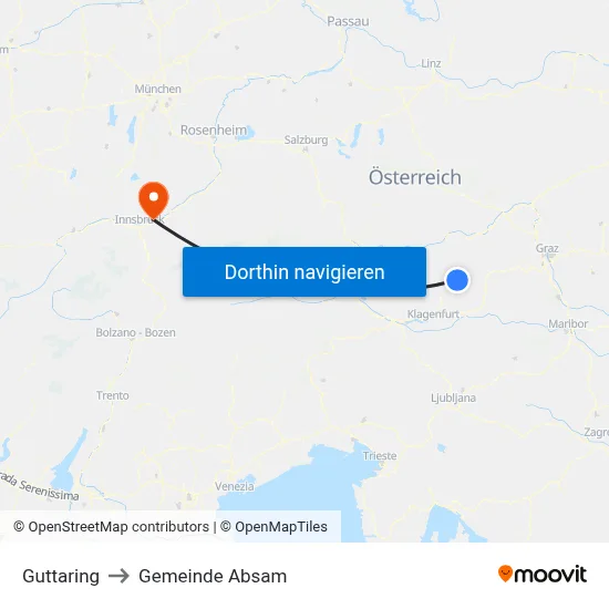 Guttaring to Gemeinde Absam map