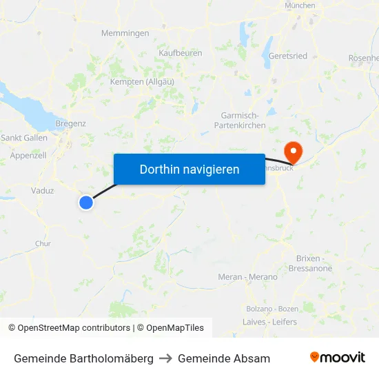 Gemeinde Bartholomäberg to Gemeinde Absam map
