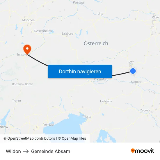 Wildon to Gemeinde Absam map