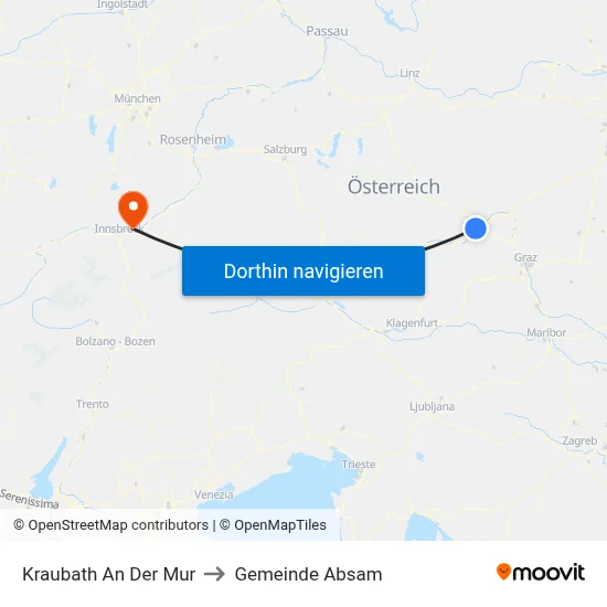 Kraubath An Der Mur to Gemeinde Absam map
