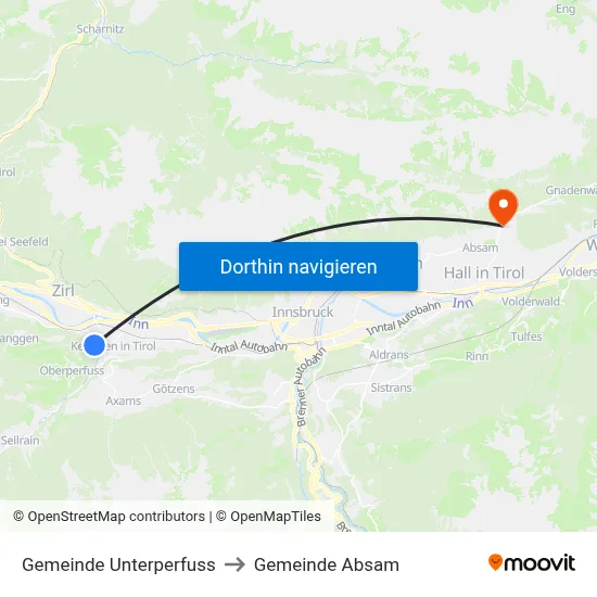 Gemeinde Unterperfuss to Gemeinde Absam map