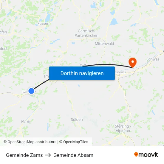 Gemeinde Zams to Gemeinde Absam map