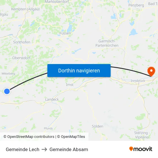 Gemeinde Lech to Gemeinde Absam map