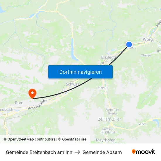 Gemeinde Breitenbach am Inn to Gemeinde Absam map