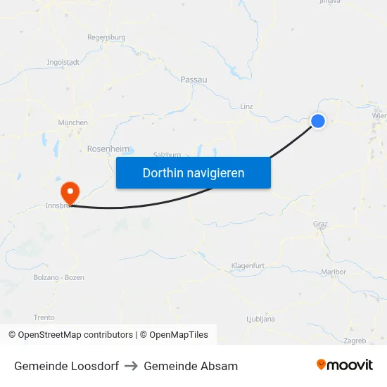 Gemeinde Loosdorf to Gemeinde Absam map