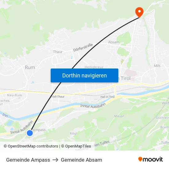 Gemeinde Ampass to Gemeinde Absam map