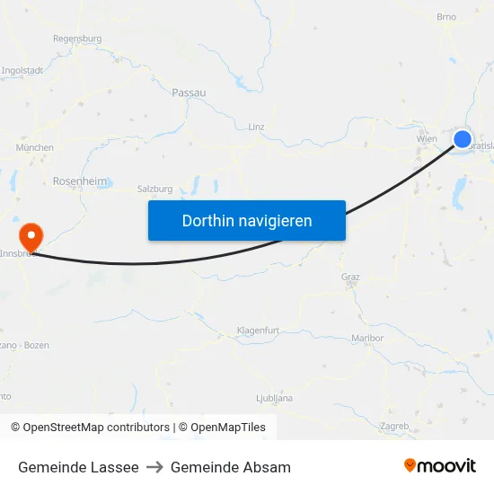 Gemeinde Lassee to Gemeinde Absam map