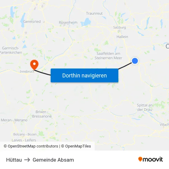 Hüttau to Gemeinde Absam map