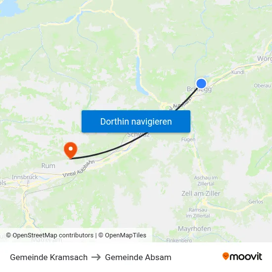 Gemeinde Kramsach to Gemeinde Absam map
