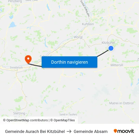Gemeinde Aurach Bei Kitzbühel to Gemeinde Absam map