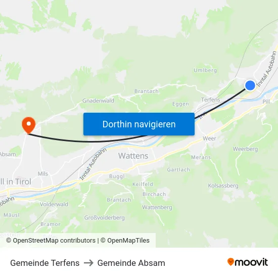 Gemeinde Terfens to Gemeinde Absam map