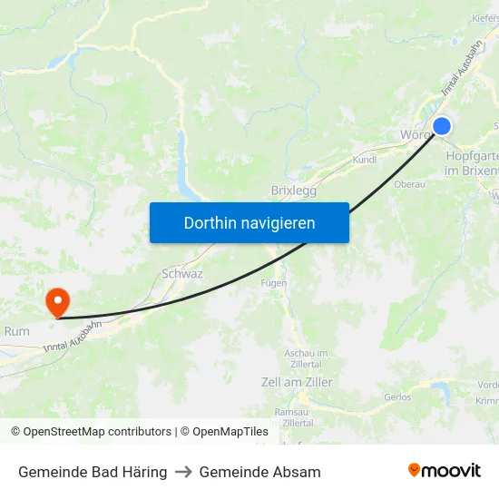 Gemeinde Bad Häring to Gemeinde Absam map